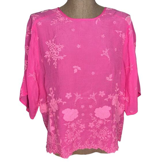 Johnny Was Tops - Johnny Was Pink Embroidered Blouse Women Small Jonet Ferrera Blouse Embroidered